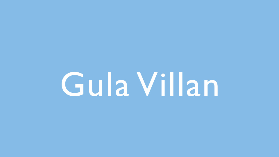 Texten Gula villan på blå bakgrund