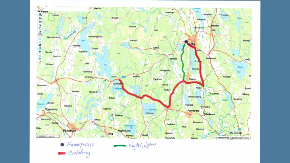 Bild av en omledningskarta för trafiken på väg 132 i samband med bygge av faunapassage.