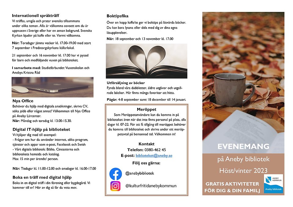Aneby biblioteks höstprogram för vuxna