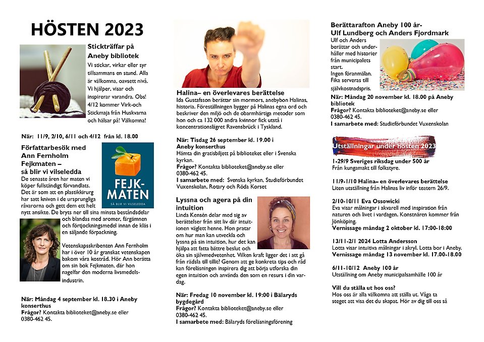Aneby biblioteks höstprogram för vuxna