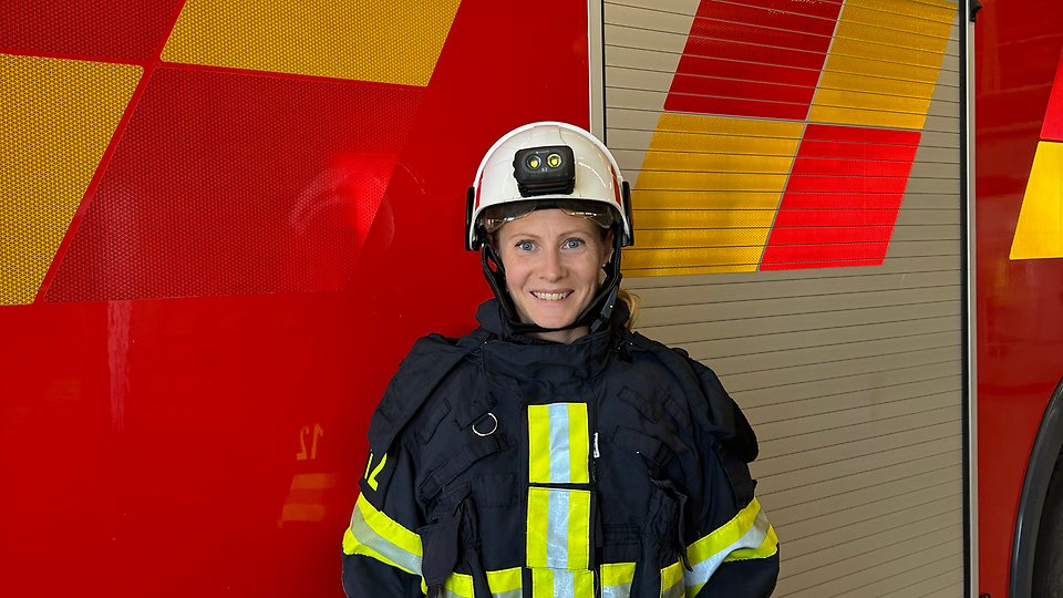 Helena Målquist, brandman i Aneby. Foto. 